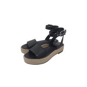 Vince Camuto Black Leather Espadrille Sandals Ankle Strap & Buckle Womens SZ 9